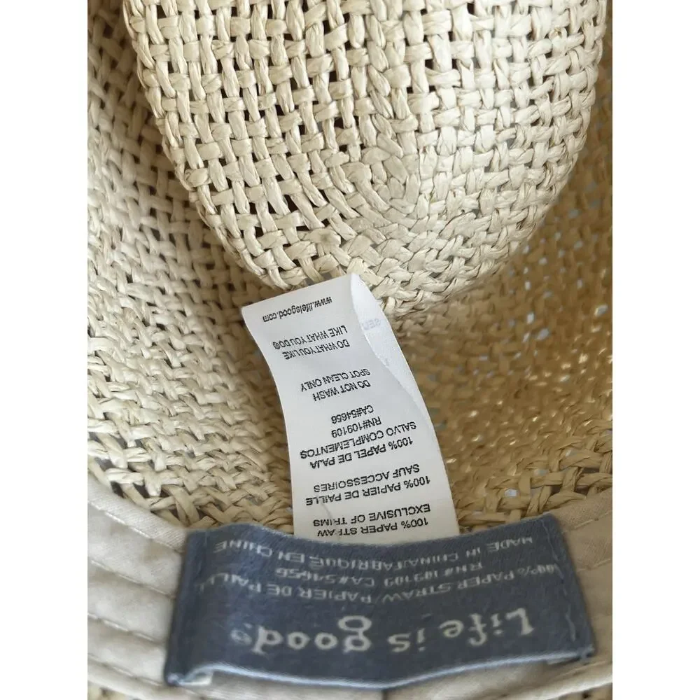 Life is Good Paper Straw Fedora Hat Floral Scarf Band Sun Hat Summer Coastal